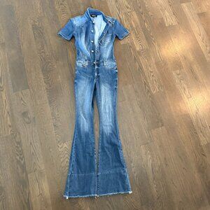 SER.O.YA Denim Flare Jumpsuit | Size S